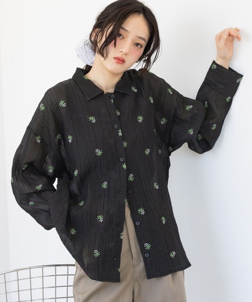 RAGEBLUE（レイジブルー）の「フラワーシシュウシアーシャツ/セットアップ対応（シャツ/ブラウス・レディース・ブラック/ホワイト・FREE）」の10枚目の写真