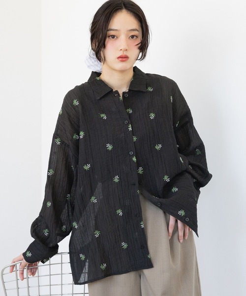 RAGEBLUE（レイジブルー）の「フラワーシシュウシアーシャツ/セットアップ対応（シャツ/ブラウス・レディース・ブラック/ホワイト・FREE）」の12枚目の写真