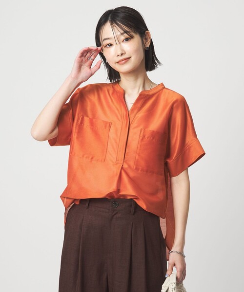 green label relaxing（グリーンレーベルリラクシング）の「カールマイヤー ポケット ショートスリーブ ブラウス マシンウォッシャブル 通気性（シャツ/ブラウス・レディース・その他1/ネイビー/コバルトブルー/レッド・FREE）」の3枚目の写真