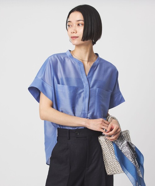 green label relaxing（グリーンレーベルリラクシング）の「カールマイヤー ポケット ショートスリーブ ブラウス マシンウォッシャブル 通気性（シャツ/ブラウス・レディース・その他1/ネイビー/コバルトブルー/レッド・FREE）」の11枚目の写真