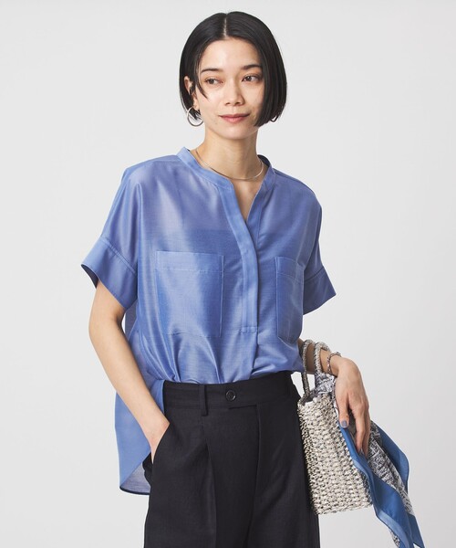 green label relaxing（グリーンレーベルリラクシング）の「カールマイヤー ポケット ショートスリーブ ブラウス マシンウォッシャブル 通気性（シャツ/ブラウス・レディース・その他1/ネイビー/コバルトブルー/レッド・FREE）」の12枚目の写真