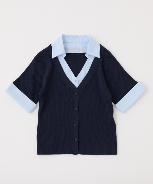 one after another NICE CLAUP(ワンアフターアナザーナイスクラップ)の「リボンシャツレイヤードトップス(シャツ/ブラウス・レディース・ネイビー/ピンク/ブラック/グレー・FREE)」の6枚目の写真