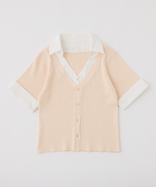 one after another NICE CLAUP(ワンアフターアナザーナイスクラップ)の「リボンシャツレイヤードトップス(シャツ/ブラウス・レディース・ネイビー/ピンク/ブラック/グレー・FREE)」の7枚目の写真