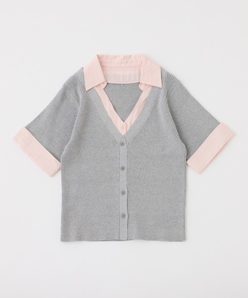 one after another NICE CLAUP(ワンアフターアナザーナイスクラップ)の「リボンシャツレイヤードトップス(シャツ/ブラウス・レディース・ネイビー/ピンク/ブラック/グレー・FREE)」の8枚目の写真