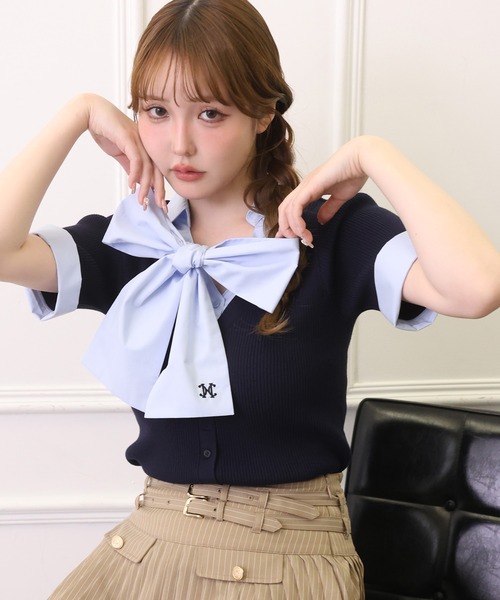 one after another NICE CLAUP(ワンアフターアナザーナイスクラップ)の「リボンシャツレイヤードトップス(シャツ/ブラウス・レディース・ネイビー/ピンク/ブラック/グレー/ブラウン/ピンク系その他・FREE)」の19枚目の写真