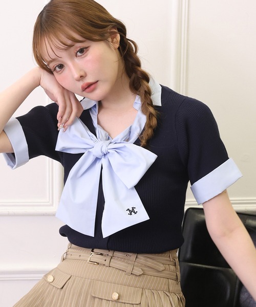 one after another NICE CLAUP(ワンアフターアナザーナイスクラップ)の「リボンシャツレイヤードトップス(シャツ/ブラウス・レディース・ネイビー/ピンク/ブラック/グレー/ブラウン/ピンク系その他・FREE)」の20枚目の写真