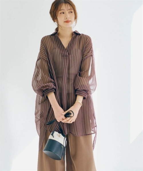 nissen（ニッセン）の「シアースキッパーシャツチュニック（シャツ/ブラウス・レディース・ブラウン系/ブルー系/チャコールグレー・S/M/L/LL）」の3枚目の写真