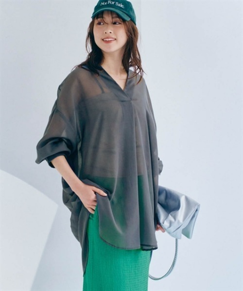 nissen（ニッセン）の「シアースキッパーシャツチュニック（シャツ/ブラウス・レディース・ブラウン系/ブルー系/チャコールグレー・S/M/L/LL）」の2枚目の写真