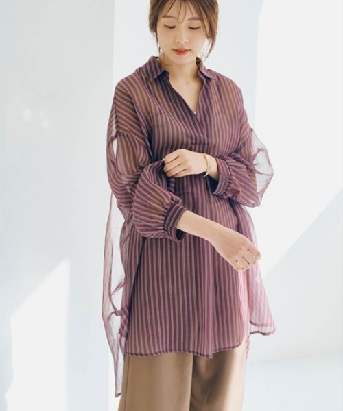 nissen（ニッセン）の「シアースキッパーシャツチュニック（シャツ/ブラウス・レディース・ブラウン系/ブルー系/チャコールグレー・S/M/L/LL）」の7枚目の写真