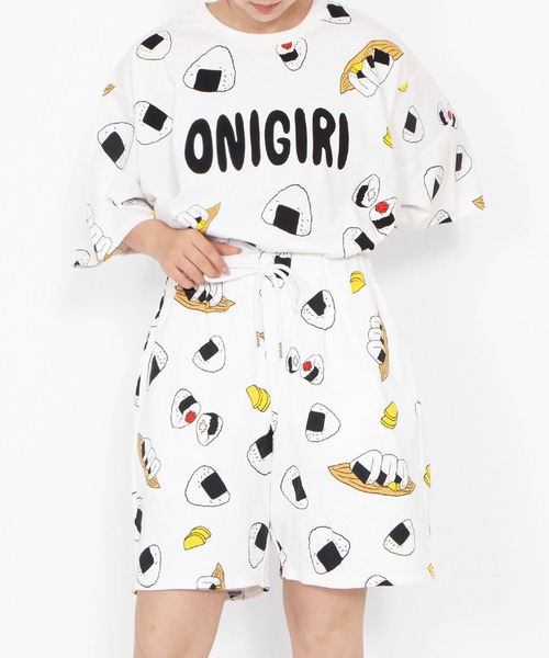 新サイズ】フード総柄スウェットショートパンツ(ONIGIRI)（スウェット