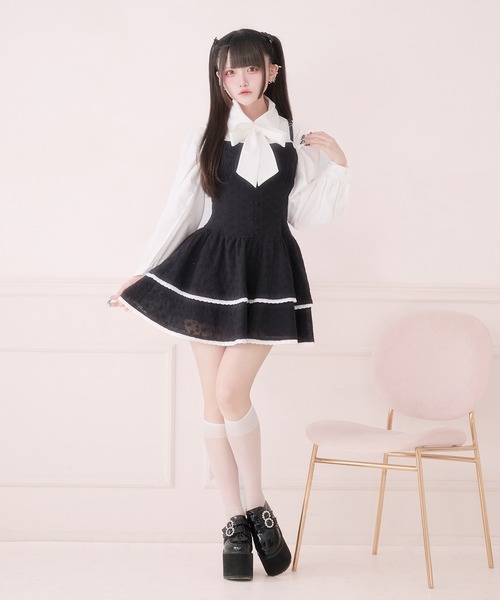 Palelfy パルエルフィー ネクタイ付きキャミワンピース ブラウスセット セール】コットンレースコルセットフリルキャミワンピース（ワンピース