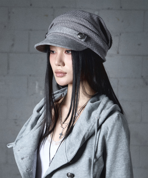 NOT KNOWING(ノットノーイング)の「Draped Button Knit Cap (MELANGE GREY)(キャップ・レディース・その他・FREE)」の1枚目の写真