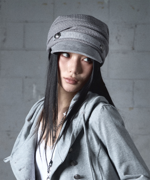 NOT KNOWING(ノットノーイング)の「Draped Button Knit Cap (MELANGE GREY)(キャップ・レディース・その他・FREE)」の2枚目の写真