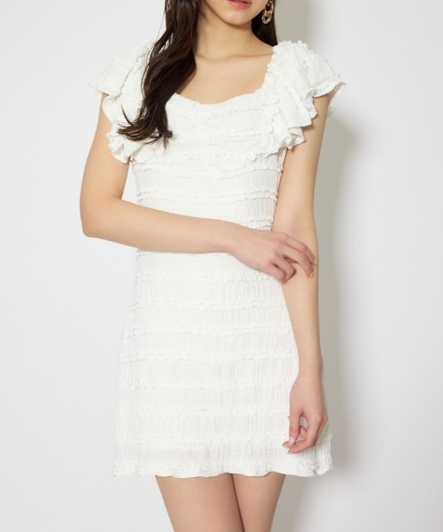 rienda(リエンダ)の「ショルダーフリルカットミニワンピース 春服 夏服(ワンピース・レディース・ブラック/ライトブルー/ホワイト・SMALL/MEDIUM)」の2枚目の写真
