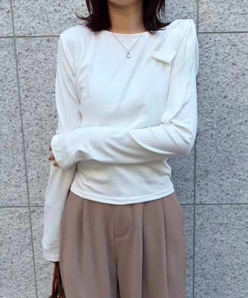 mebole(メボレ)の「Airy Ribbon Tie Top(Tシャツ/カットソー・レディース・ホワイト・FREE)」の3枚目の写真