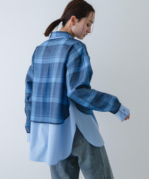 SENSE OF PLACE by URBAN RESEARCH(センスオブプレイスバイアーバンリサーチ)の「シアーチェックレイヤードシャツ(シャツ/ブラウス・レディース・ブラック系その他/ブルー系その他・ONE)」の2枚目の写真