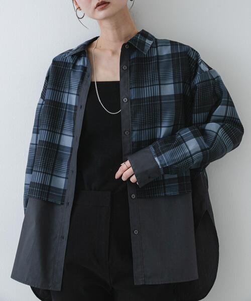 SENSE OF PLACE by URBAN RESEARCH(センスオブプレイスバイアーバンリサーチ)の「シアーチェックレイヤードシャツ(シャツ/ブラウス・レディース・ブラック系その他/ブルー系その他・ONE)」の3枚目の写真