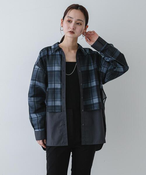 SENSE OF PLACE by URBAN RESEARCH(センスオブプレイスバイアーバンリサーチ)の「シアーチェックレイヤードシャツ(シャツ/ブラウス・レディース・ブラック系その他/ブルー系その他・ONE)」の4枚目の写真