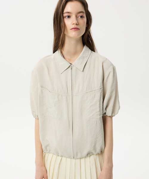 MIDNLOW(ミッドアンドロー)の「Short Sleeve Zip-up Shirts(Grey)(シャツ/ブラウス・レディース・その他・FREE)」の1枚目の写真