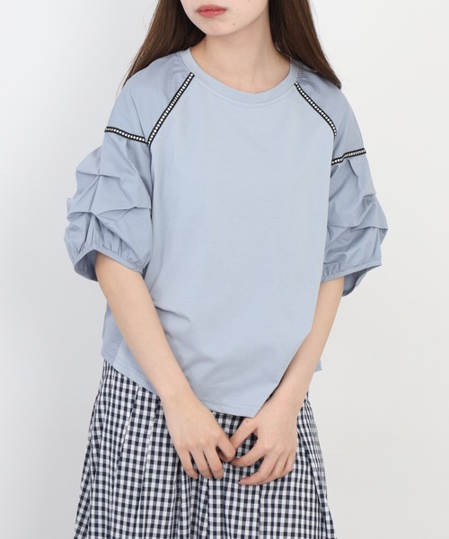 A.N.L(エーエヌエル レーベル)の「A.N.L ボリュームスリーブ切替カットソー 半端袖(Tシャツ/カットソー・レディース・ブラック/サックスブルー/オフホワイト・38)」の3枚目の写真