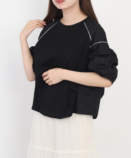 A.N.L(エーエヌエル レーベル)の「A.N.L ボリュームスリーブ切替カットソー 半端袖(Tシャツ/カットソー・レディース・ブラック/サックスブルー/オフホワイト・38)」の2枚目の写真