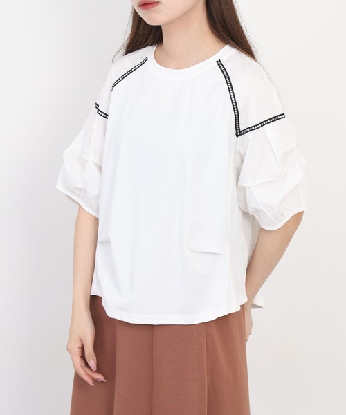 A.N.L(エーエヌエル レーベル)の「A.N.L ボリュームスリーブ切替カットソー 半端袖(Tシャツ/カットソー・レディース・ブラック/サックスブルー/オフホワイト・38)」の5枚目の写真