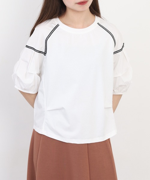 A.N.L(エーエヌエル レーベル)の「A.N.L ボリュームスリーブ切替カットソー 半端袖(Tシャツ/カットソー・レディース・ブラック/サックスブルー/オフホワイト・38)」の6枚目の写真