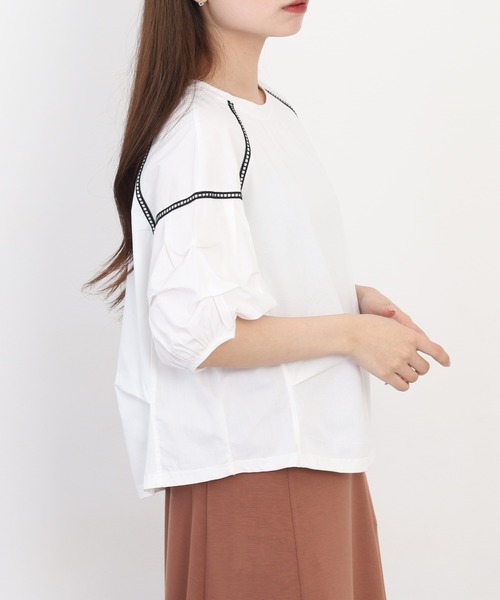 A.N.L(エーエヌエル レーベル)の「A.N.L ボリュームスリーブ切替カットソー 半端袖(Tシャツ/カットソー・レディース・ブラック/サックスブルー/オフホワイト・38)」の7枚目の写真