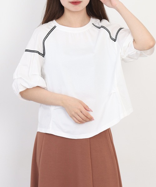 A.N.L(エーエヌエル レーベル)の「A.N.L ボリュームスリーブ切替カットソー 半端袖(Tシャツ/カットソー・レディース・ブラック/サックスブルー/オフホワイト・38)」の8枚目の写真