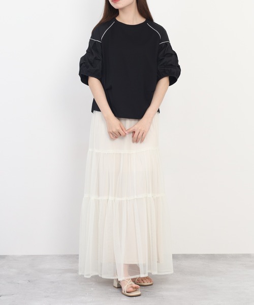 A.N.L(エーエヌエル レーベル)の「A.N.L ボリュームスリーブ切替カットソー 半端袖(Tシャツ/カットソー・レディース・ブラック/サックスブルー/オフホワイト・38)」の16枚目の写真