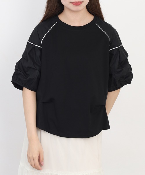 A.N.L(エーエヌエル レーベル)の「A.N.L ボリュームスリーブ切替カットソー 半端袖(Tシャツ/カットソー・レディース・ブラック/サックスブルー/オフホワイト・38)」の12枚目の写真
