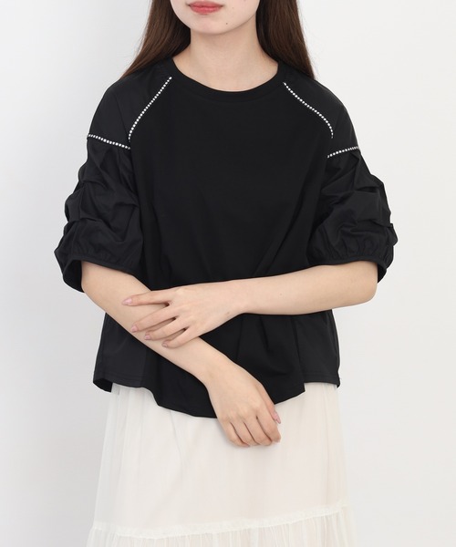 A.N.L(エーエヌエル レーベル)の「A.N.L ボリュームスリーブ切替カットソー 半端袖(Tシャツ/カットソー・レディース・ブラック/サックスブルー/オフホワイト・38)」の13枚目の写真