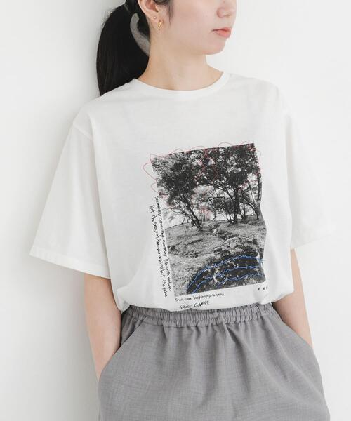 EKAL（エカル）の「フォトプリントショートスリーブTシャツ（Tシャツ/カットソー・レディース・ホワイト/ベージュ/グレー・ONE）」の9枚目の写真
