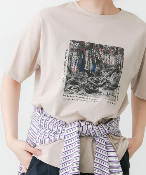 EKAL（エカル）の「フォトプリントショートスリーブTシャツ（Tシャツ/カットソー・レディース・ホワイト/ベージュ/グレー・ONE）」の3枚目の写真