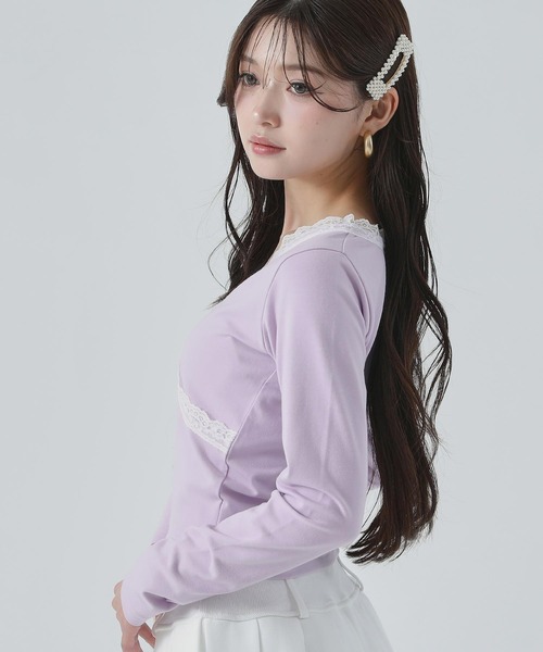 ANAP(アナップ)の「クロスレースデザイン クロップド トップス ロンT(Tシャツ/カットソー・レディース・ホワイト/ブラック×ホワイト/ブラック/ラベンダー・F)」の11枚目の写真
