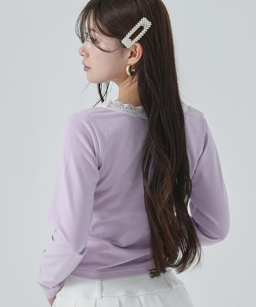 ANAP(アナップ)の「クロスレースデザイン クロップド トップス ロンT(Tシャツ/カットソー・レディース・ホワイト/ブラック×ホワイト/ブラック/ラベンダー・F)」の12枚目の写真