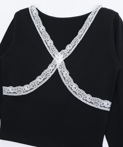 ANAP(アナップ)の「クロスレースデザイン クロップド トップス ロンT(Tシャツ/カットソー・レディース・ホワイト/ブラック×ホワイト/ブラック/ラベンダー・F)」の16枚目の写真
