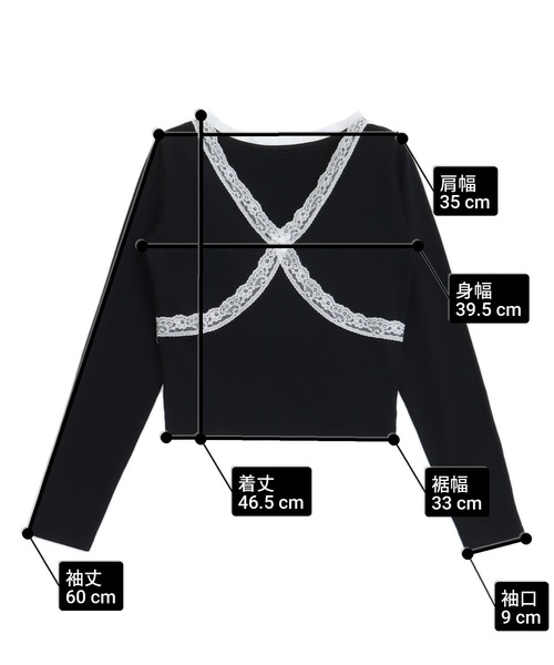 ANAP(アナップ)の「クロスレースデザイン クロップド トップス ロンT(Tシャツ/カットソー・レディース・ホワイト/ブラック×ホワイト/ブラック/ラベンダー・F)」の19枚目の写真