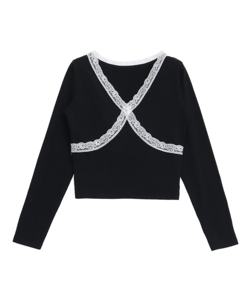 ANAP(アナップ)の「クロスレースデザイン クロップド トップス ロンT(Tシャツ/カットソー・レディース・ホワイト/ブラック×ホワイト/ブラック/ラベンダー・F)」の22枚目の写真