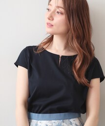 index | 【接触冷感/UVケア】ビジューキーネックフレンチトップス《洗濯機OK/XS～3L/8col》(Tシャツ/カットソー)