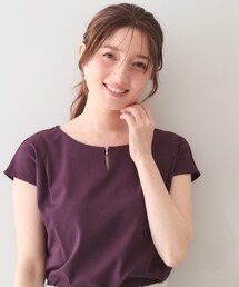 【接触冷感】ビジューキーネックフレンチトップス《UVケア/洗濯機OK/XS~3L/8col》