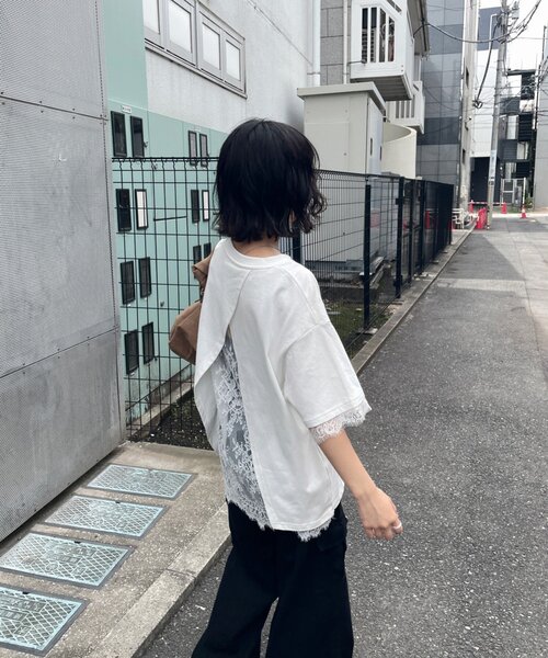goocy(グーシー)の「バックスリットレース切替Tシャツ(Tシャツ/カットソー・レディース・ブラック/ホワイト・FREE)」の15枚目の写真
