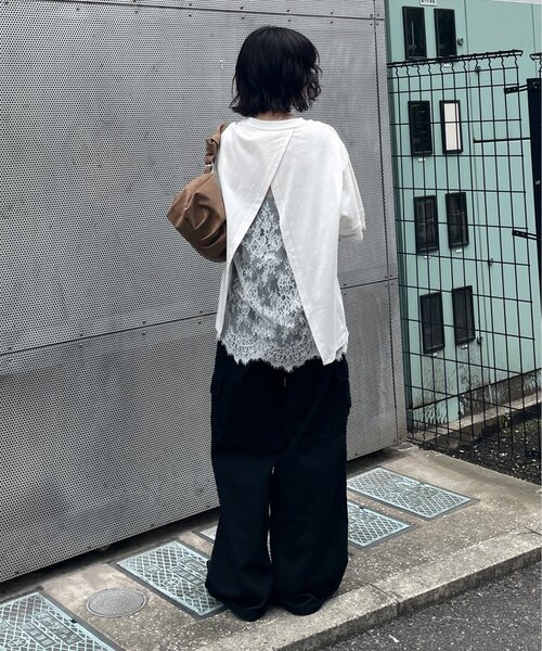 goocy(グーシー)の「バックスリットレース切替Tシャツ(Tシャツ/カットソー・レディース・ブラック/ホワイト・FREE)」の14枚目の写真