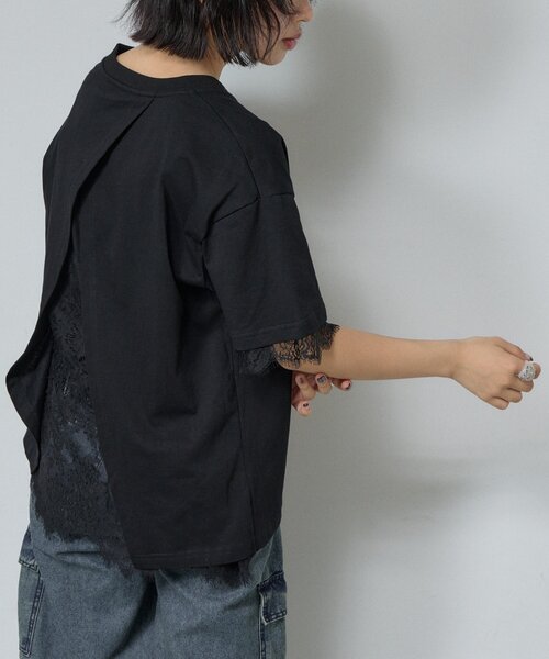goocy(グーシー)の「バックスリットレース切替Tシャツ(Tシャツ/カットソー・レディース・ブラック/ホワイト・FREE)」の10枚目の写真
