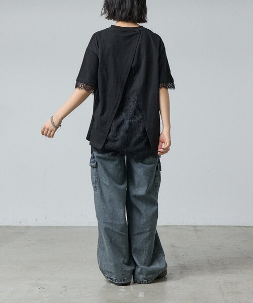 goocy(グーシー)の「バックスリットレース切替Tシャツ(Tシャツ/カットソー・レディース・ブラック/ホワイト・FREE)」の8枚目の写真