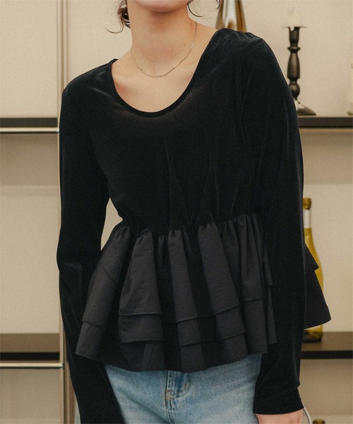 titivate(ティティベイト)の「前後2wayシアーベロアドッキングペプラムトップス(Tシャツ/カットソー・レディース・ドット/ブラック系その他/ブラック・S/M/L)」の8枚目の写真