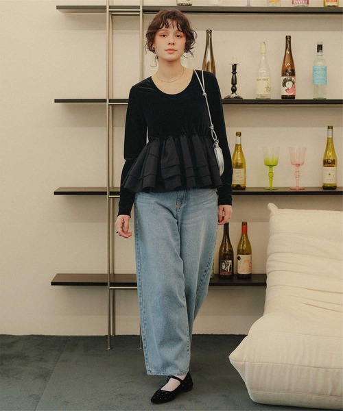 titivate(ティティベイト)の「前後2wayシアーベロアドッキングペプラムトップス(Tシャツ/カットソー・レディース・ドット/ブラック系その他/ブラック・S/M/L)」の9枚目の写真