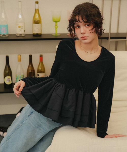 titivate(ティティベイト)の「前後2wayシアーベロアドッキングペプラムトップス(Tシャツ/カットソー・レディース・ドット/ブラック系その他/ブラック・S/M/L)」の11枚目の写真