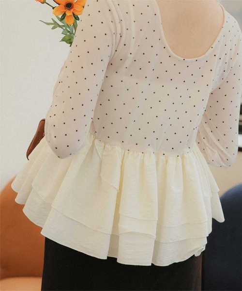 titivate(ティティベイト)の「前後2wayシアーベロアドッキングペプラムトップス(Tシャツ/カットソー・レディース・ドット/ブラック系その他/ブラック・S/M/L)」の19枚目の写真
