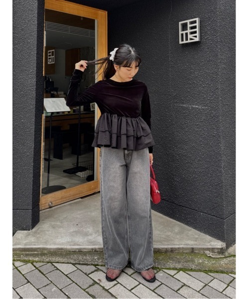 titivate(ティティベイト)の「前後2wayシアーベロアドッキングペプラムトップス(Tシャツ/カットソー・レディース・ドット/ブラック系その他/ブラック・S/M/L)」の6枚目の写真